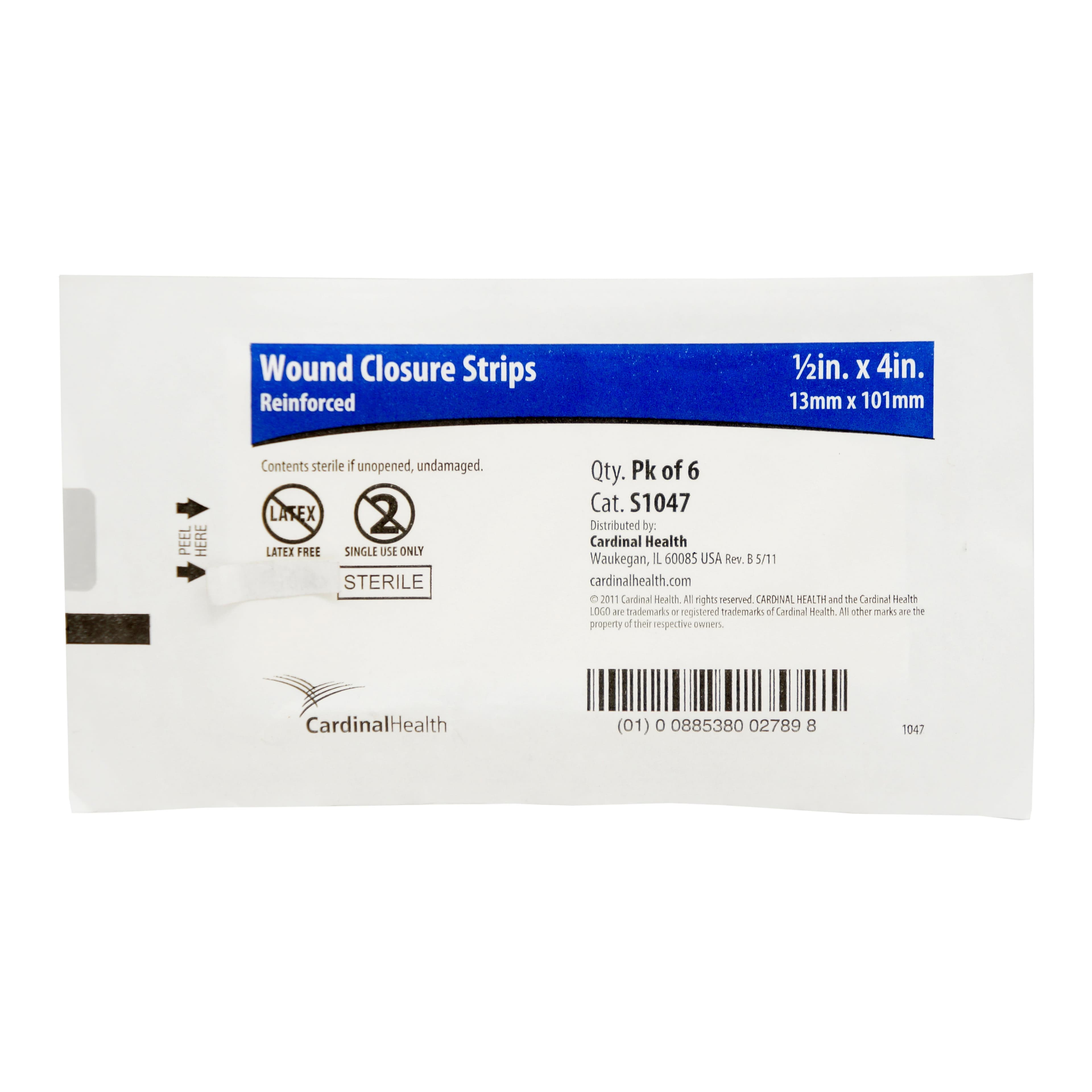 Cardinal Health Reinforced Wound Closure Strip, 1/2 x 4 Inch - Pack of 6 Strips - Image 1