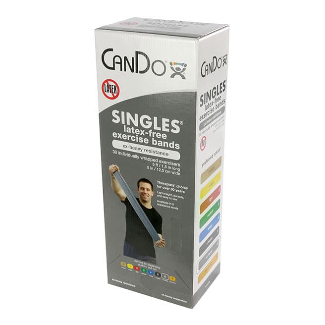 CanDo Latex-Free Exercise Band, 5 Foot Singles, Silver, 2X Heavy - Box of 30 - Image 1