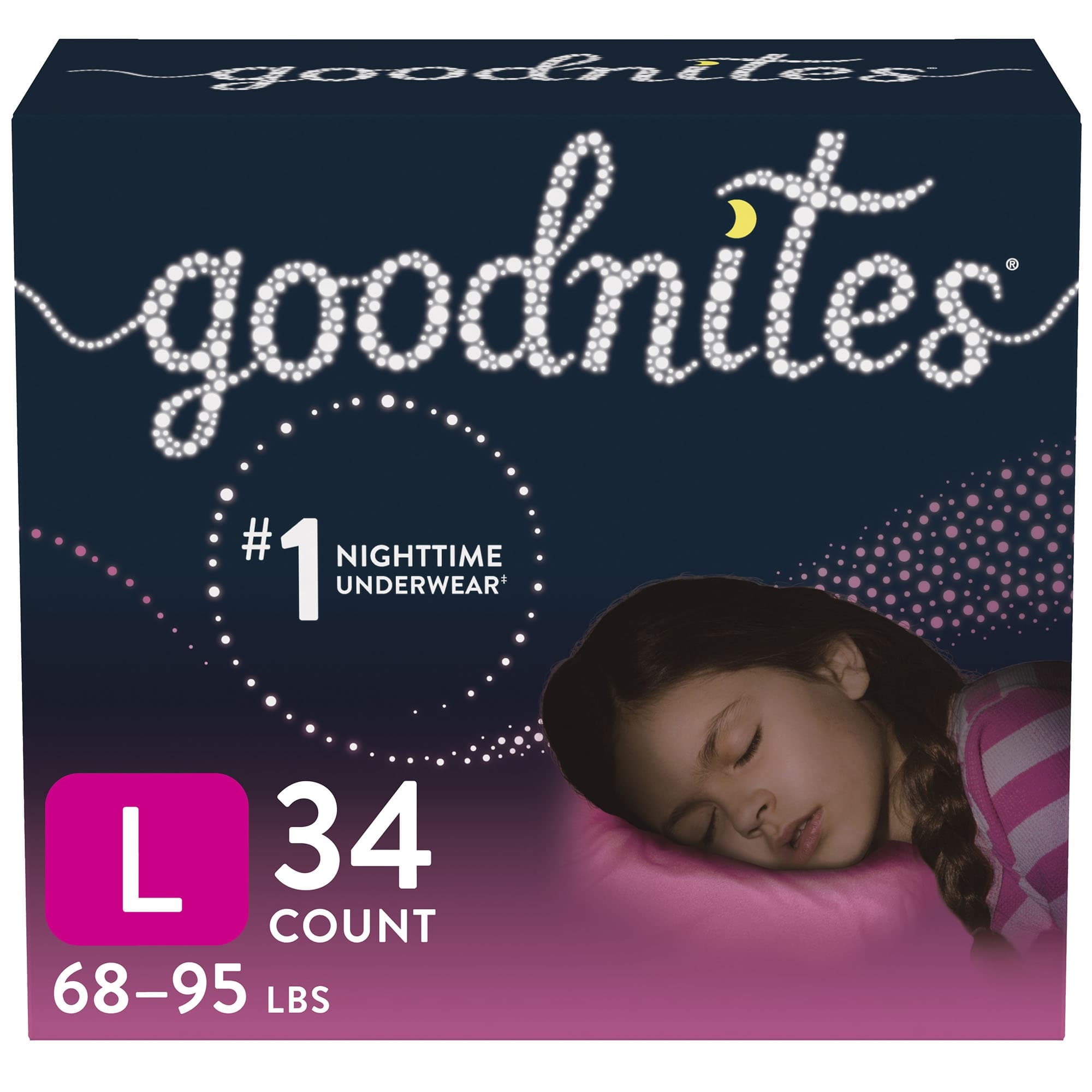 Goodnites Nighttime Underwear For Girls, Large - Box of 34 - Image 1