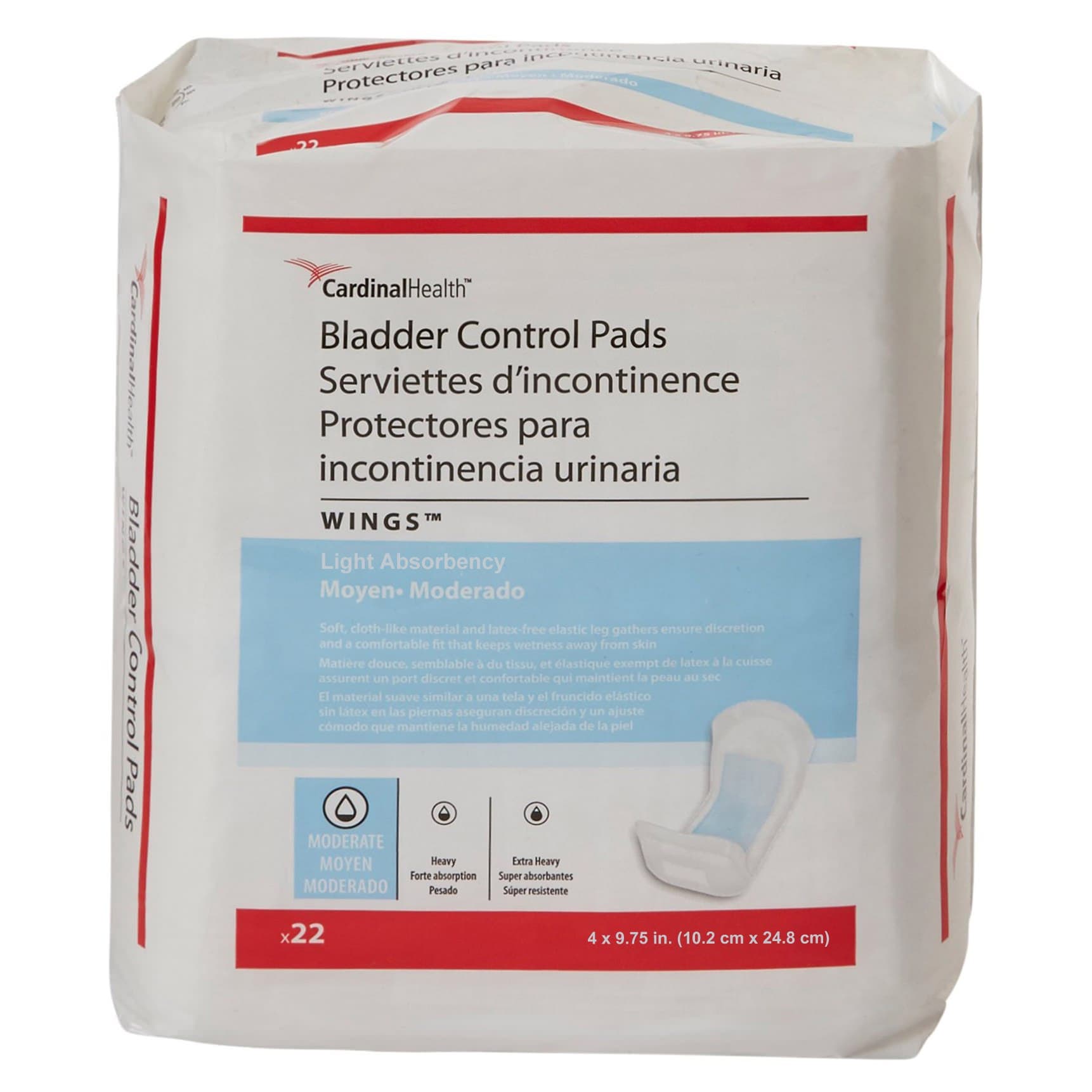 Cardinal Health Wings Bladder Control Pads, 4 x 9.75 Inch - Case of 132 - Image 1