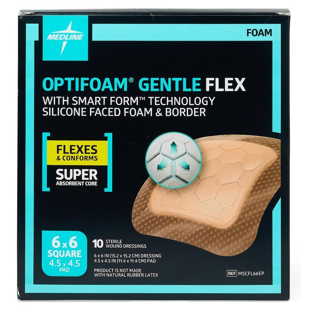 Optifoam Gentle Flex Silicone Foam Dressing with Border High Absorbency Sterile, 6 x 6 Inch - Box of 10 - Image 1