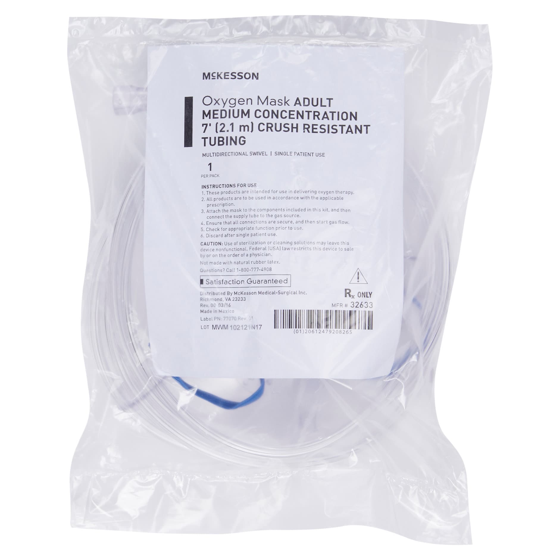 McKesson Oxygen Mask Clear Adjustable Head Strap One-Way Valve One Size Fits Most - Image 2