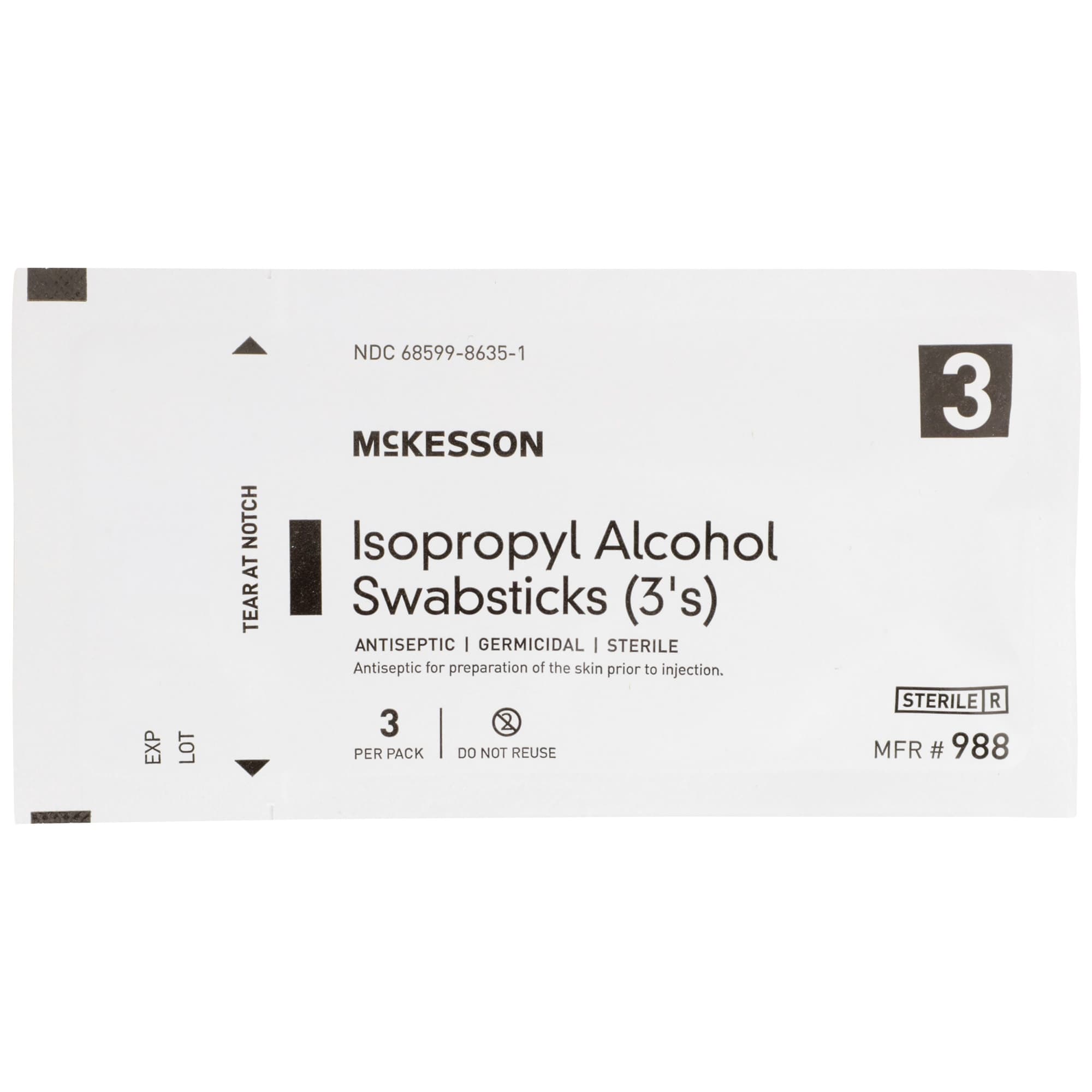 McKesson Isopropyl Alcohol Impregnated Swabstick, 3 Pack - Image 2