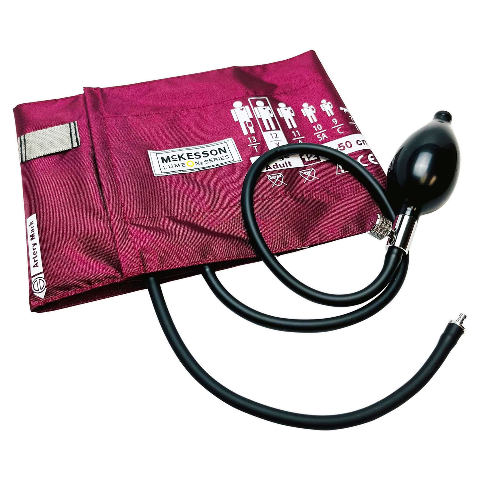 McKesson LUMEON Adult Arm Blood Pressure Cuff and Bulb, Large, Burgundy Cuff - Image 1