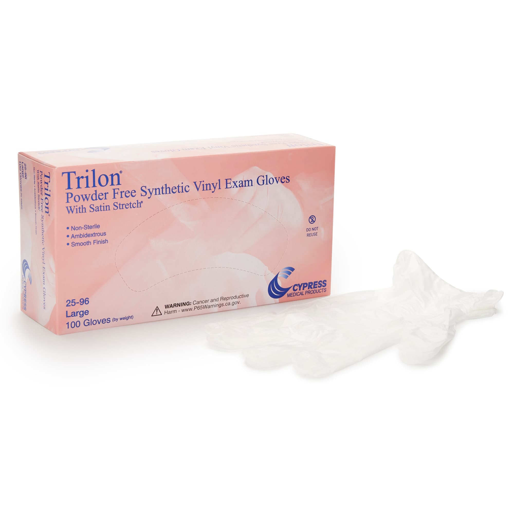 Trilon Powder Free Synthetic Vinyl Exam Gloves, Clear, Large - Box of 100 - Image 1