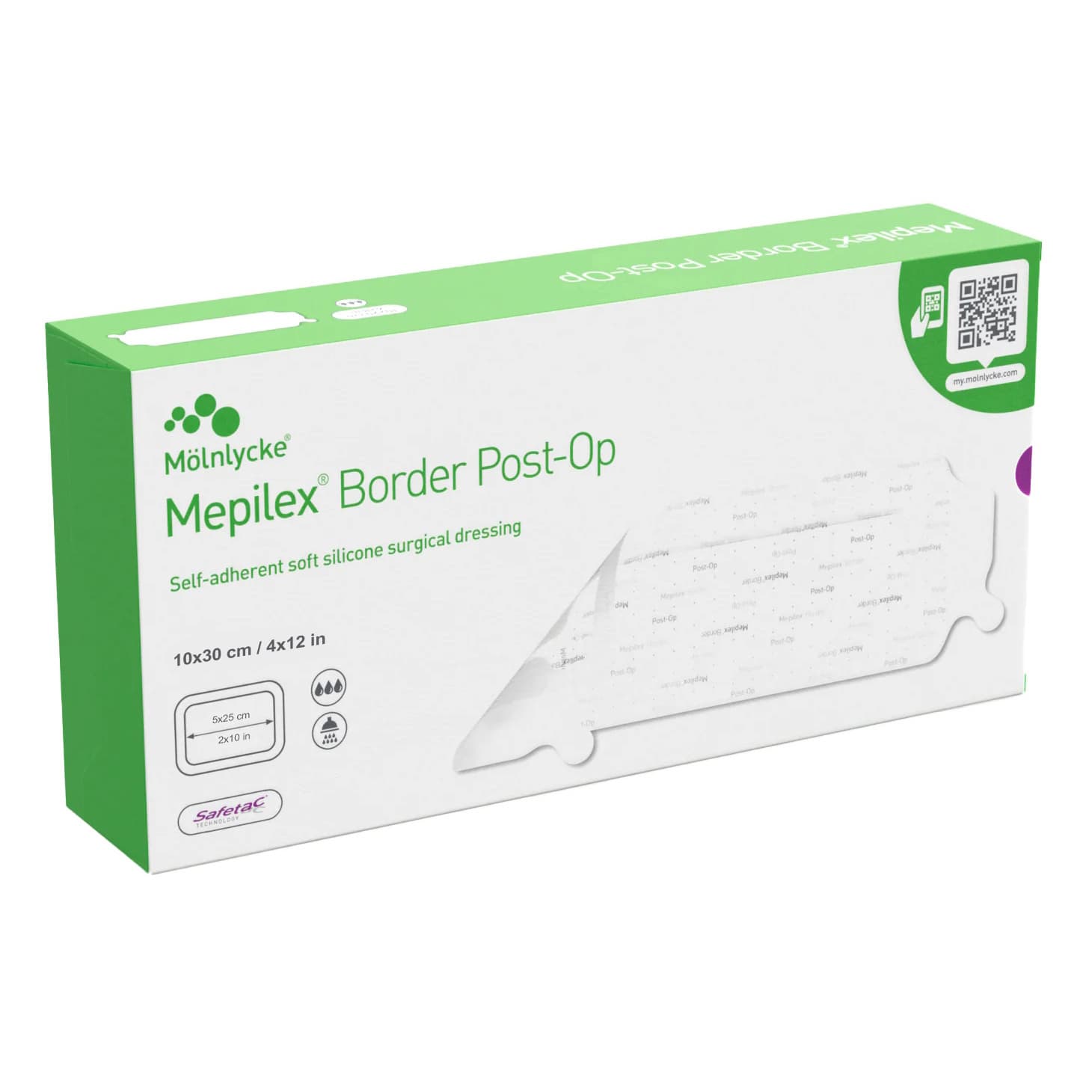 Mepilex Border Post-Op Ag Antimicrobial Dressing, 4 x 12 Inch - Box of 5 - Image 1