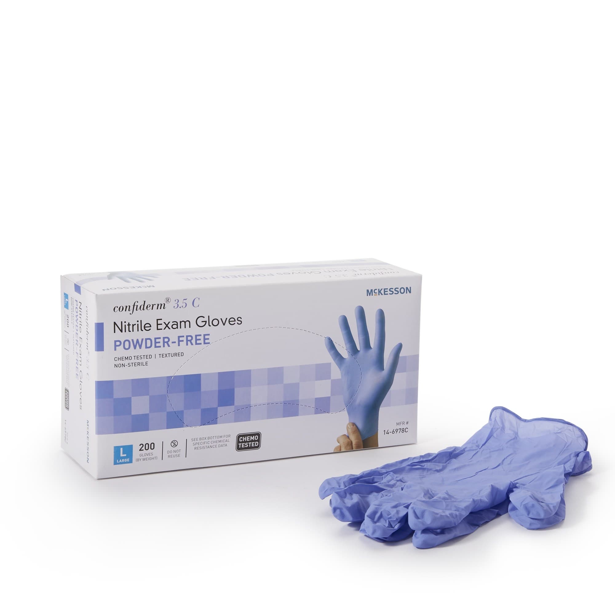 McKesson Confiderm 3.5C Nitrile Powder Free Exam Gloves, Blue, Large - Box of 200 - Image 1