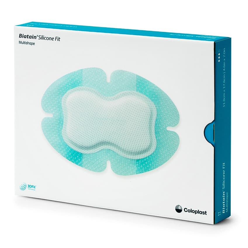 Coloplast Biatain Bordered Silicone Fit Foam Dressing, Multishape, 5.5 x 7.6 Inch - Box of 5 - Image 1