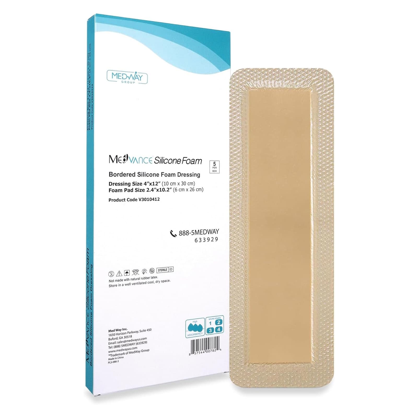 MedVance Bordered Silicone 4 x 12 Inch Foam Dressing, 2.4 x 10.4 Inch Pad - Box of 5 - Image 1