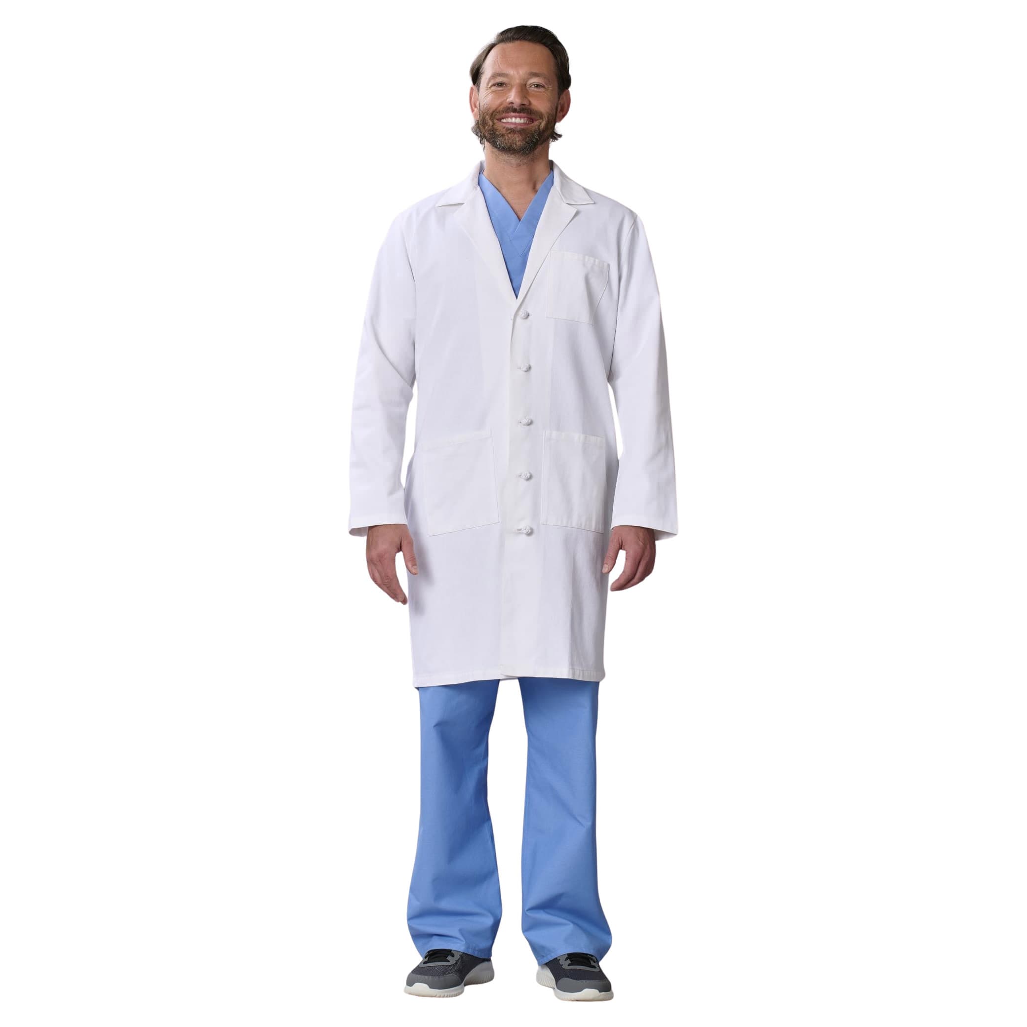 Medline Refine Men's 4-Pocket Full-Length Lab Coat With Knot Button, 42.5 Inch - Each - Image 1
