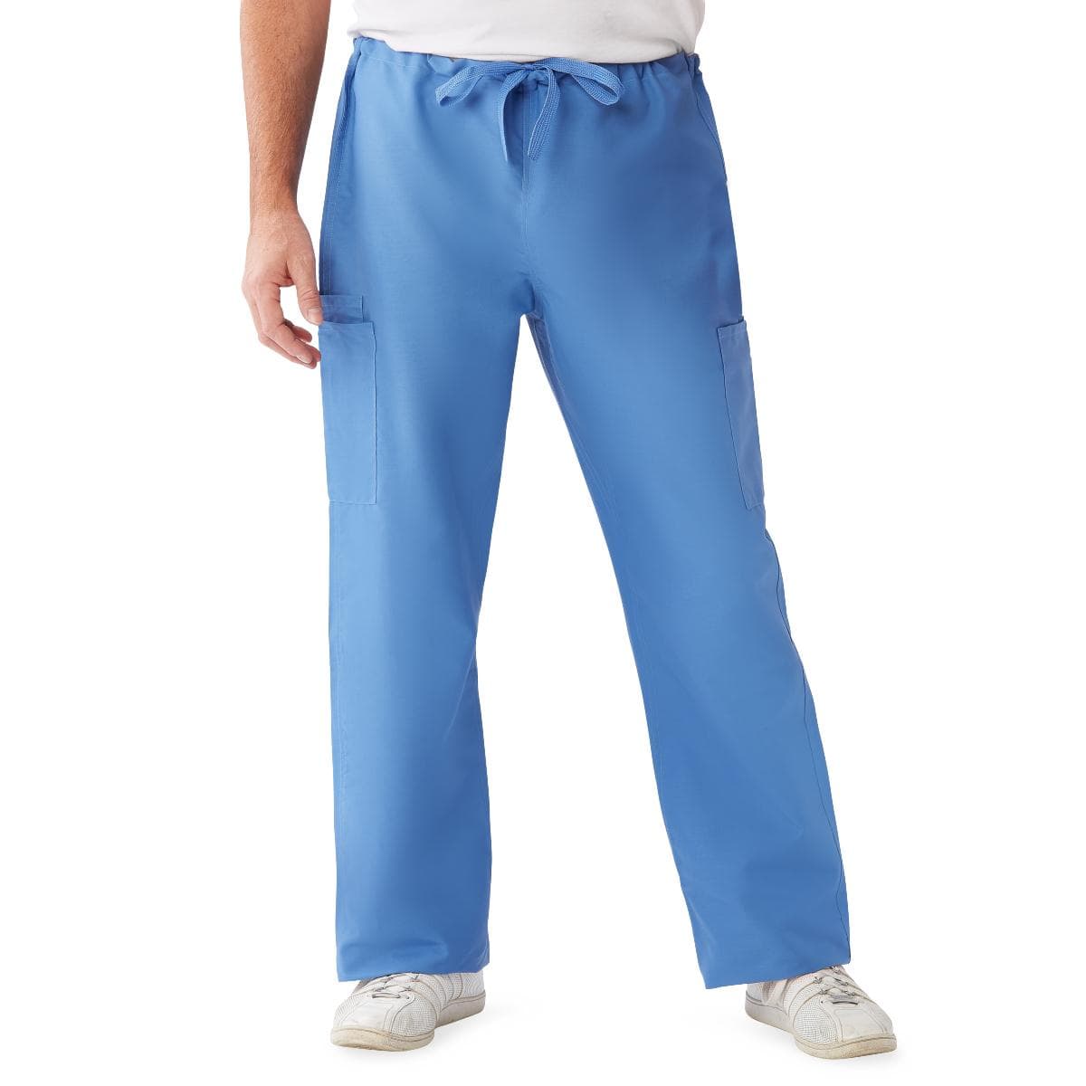 ComfortEase Unisex Nonreversible Drawstring Cargo Scrub Pants, L Tall Inseam, Ceil Blue - Image 1