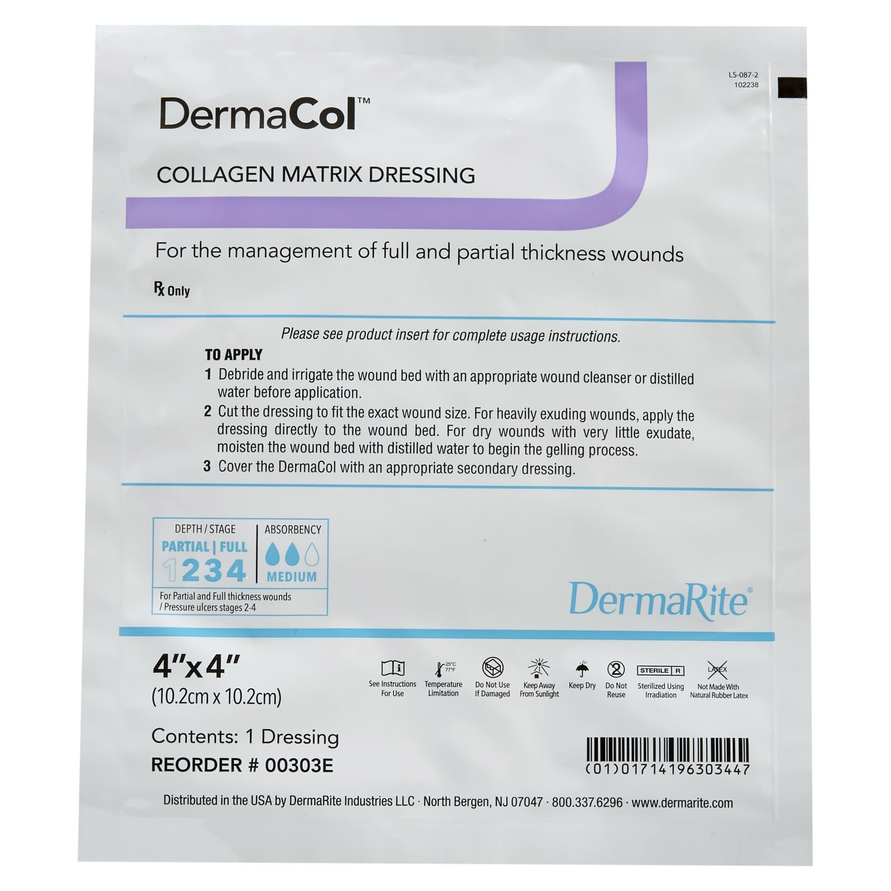 DermaCol Collagen Matrix Wound Dressing, 4 x 4 Inch - Each - Image 1