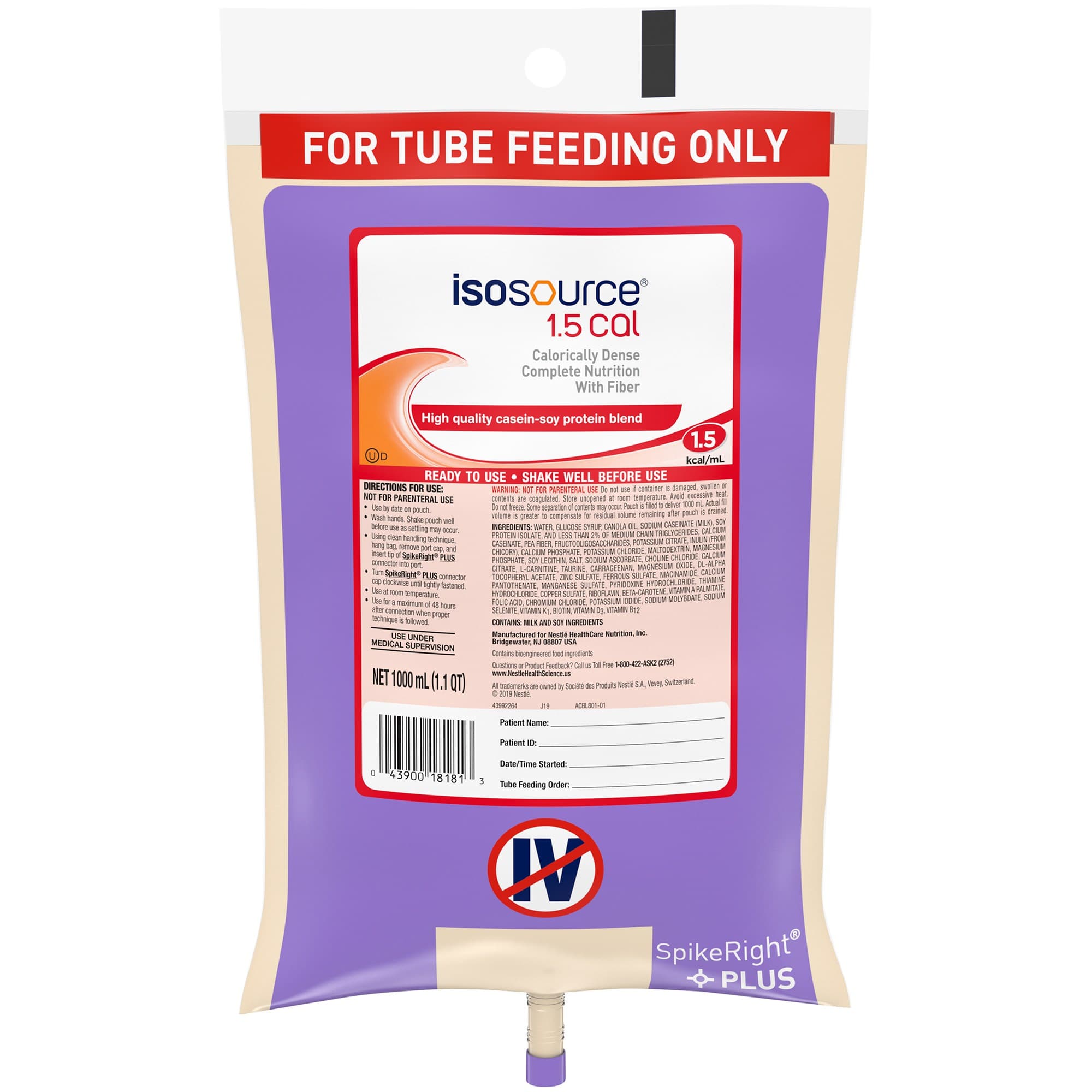 Isosource 1.5 Cal Ready to Hang Tube Feeding Formula, 33.8 oz - Each - Image 1