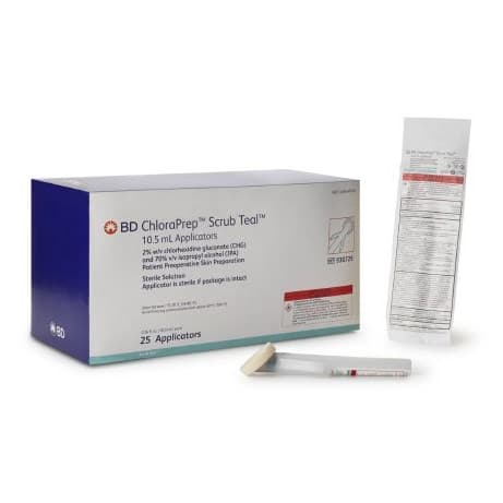ChloraPrep Scrub Teal Skin Prep Solution Foam Applicator, 10.5 mL - Carton of 25 - Image 1