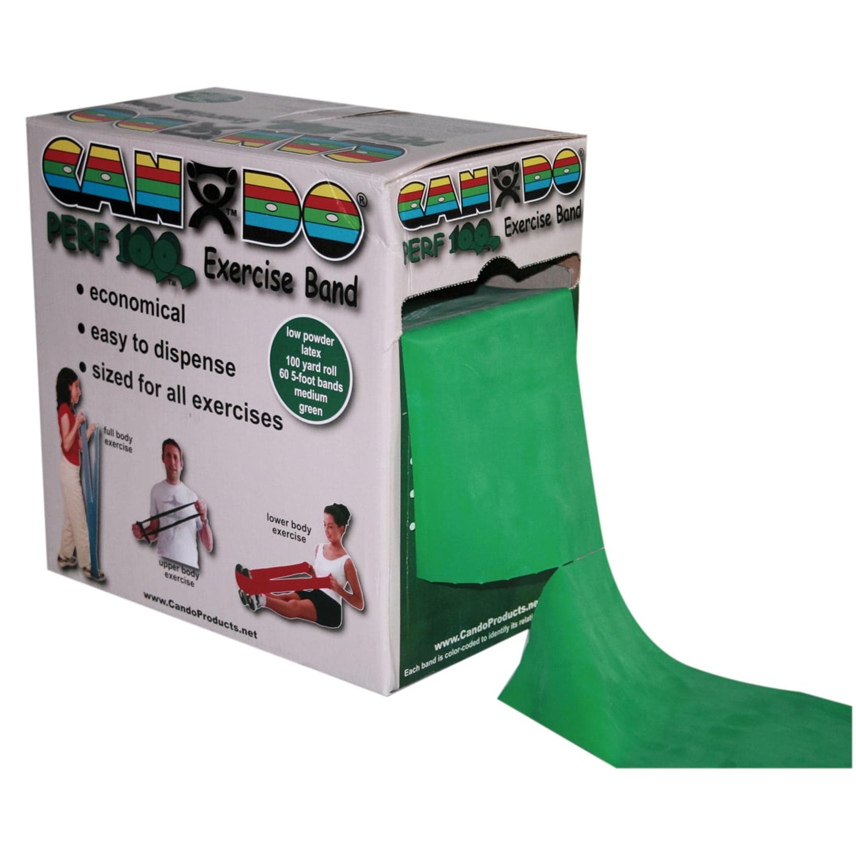 CanDo Latex Free Exercise Band, 100 Yard Perf 100 Roll, Green, Medium - Image 1