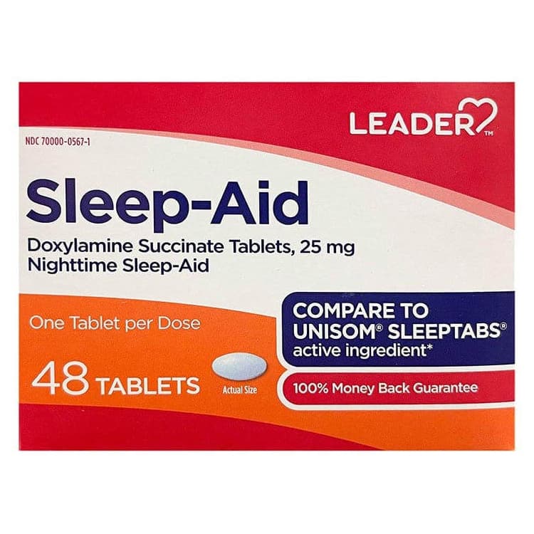 Leader Nighttime Sleep Aid Tablets, 25 mg - 48 Count - Each