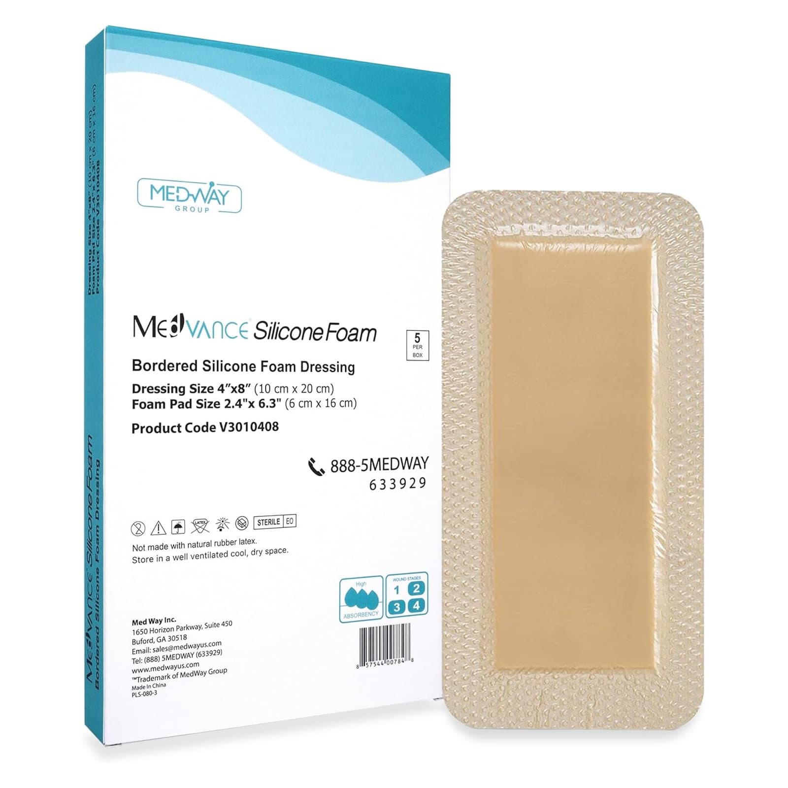 MedVance Bordered Silicone 4 x 8 Inch Foam Dressing, 2 x 6 Inch Pad - Box of 5 - Image 1