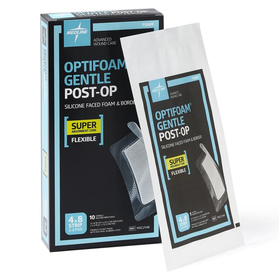 Optifoam Gentle Post-op Silicone Face Foam Dressing, Sterile, 4 x 8 Inch - Case of 100 - Image 1