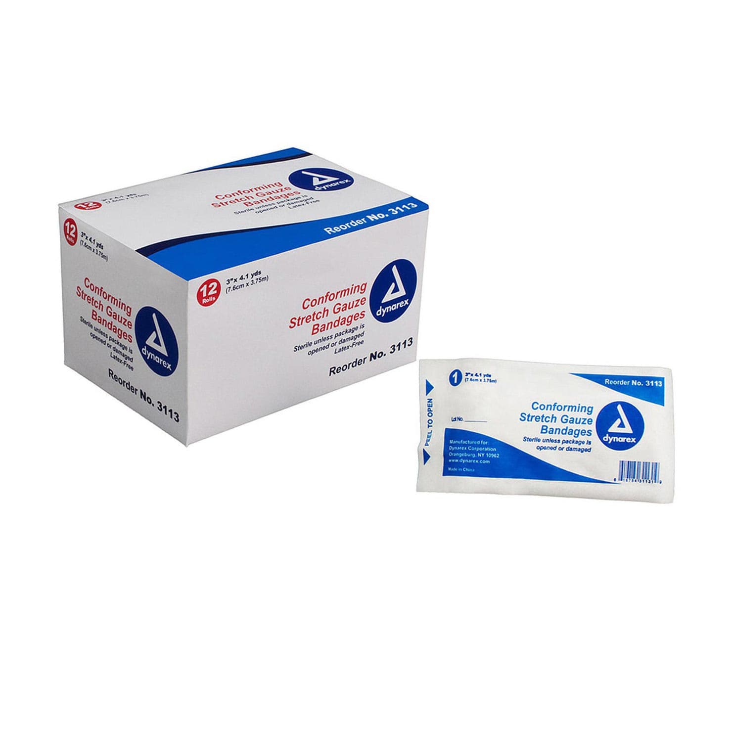 Dynarex Conforming Stretch Gauze Bandage, Sterile, 3 Inch x 4-1/10 Yard - Box of 12 - Image 1