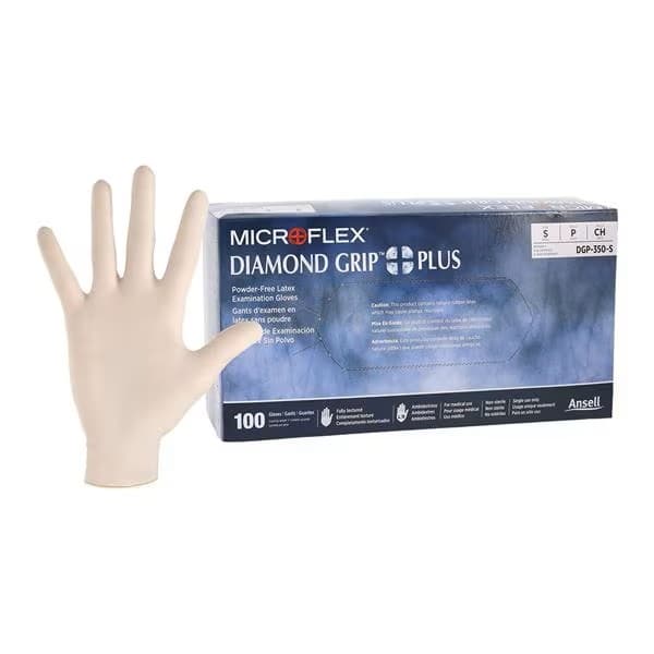 Microflex Medical Diamond Grip Plus Latex Exam Gloves, Small - Box of 100 - Image 1