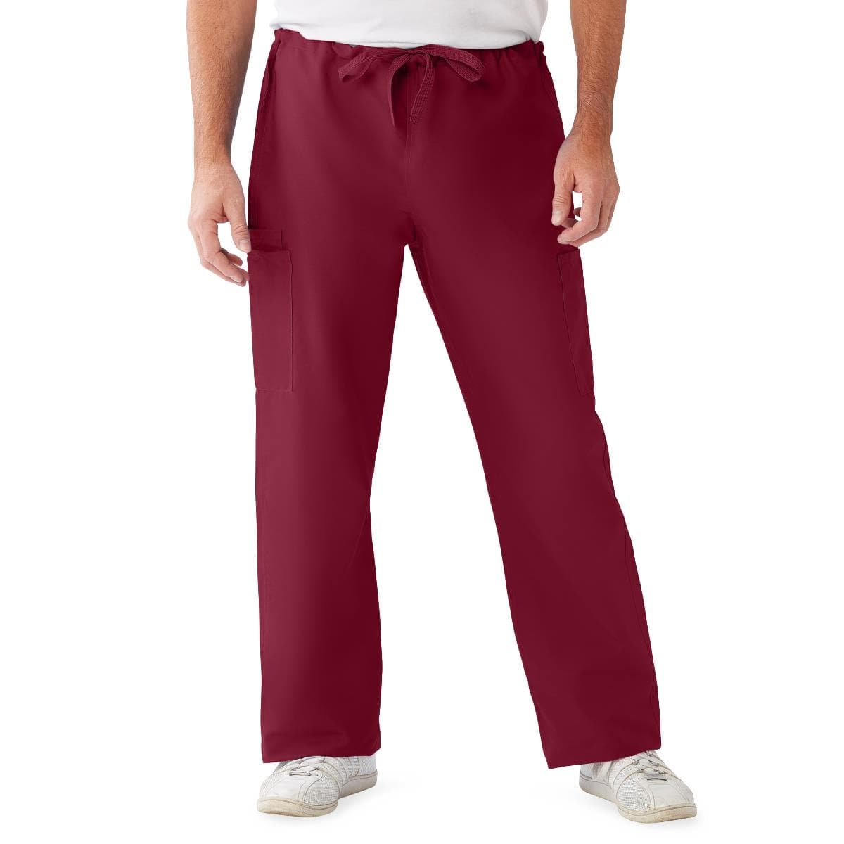 ComfortEase Unisex Nonreversible Drawstring Cargo Scrub Pants, Extra Large, Tall Inseam, Wine - Each - Image 1