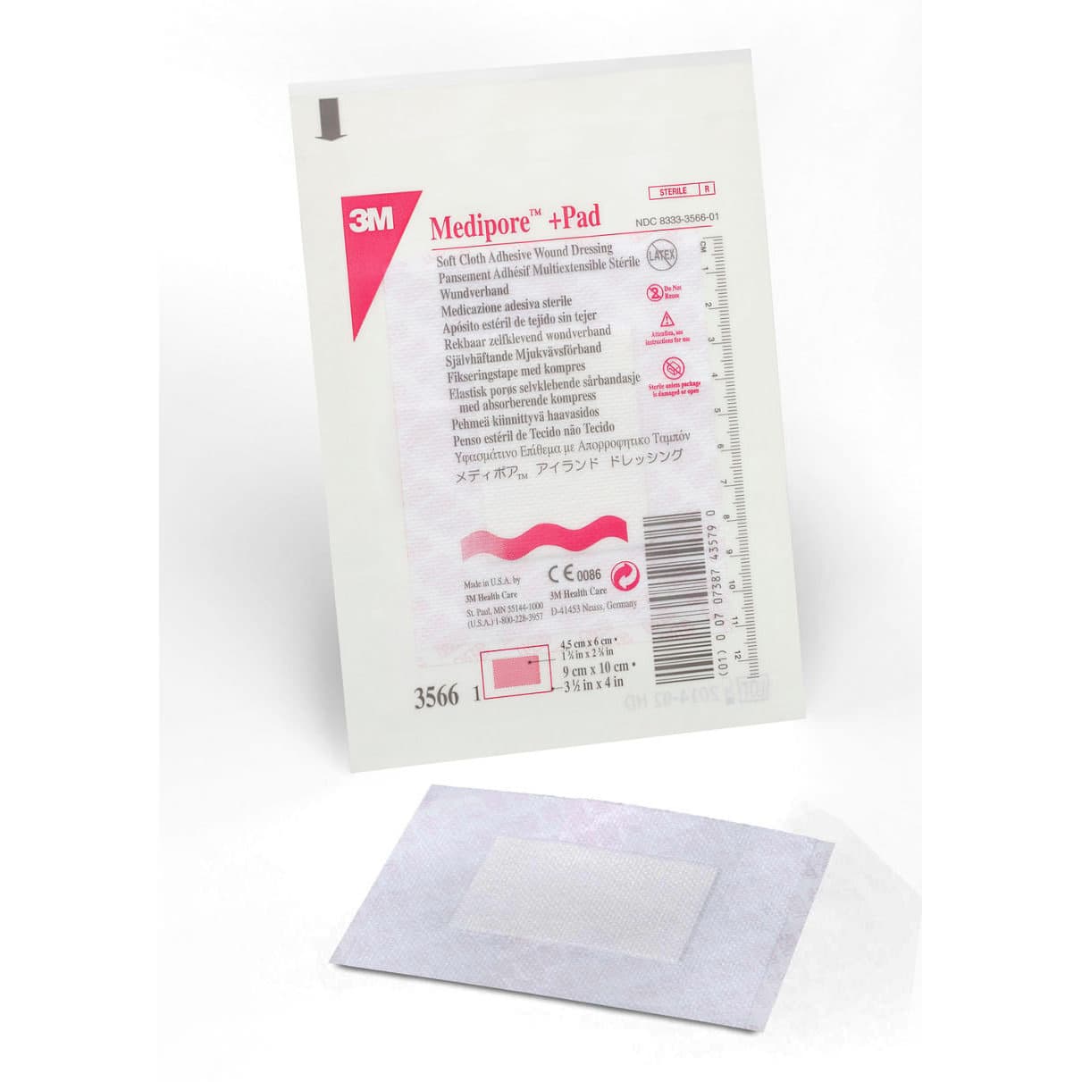 3M Medipore Plus Pad Soft Cloth Adhesive Wound Dressing, 3-1/2 x 4 Inch - Each - Image 1