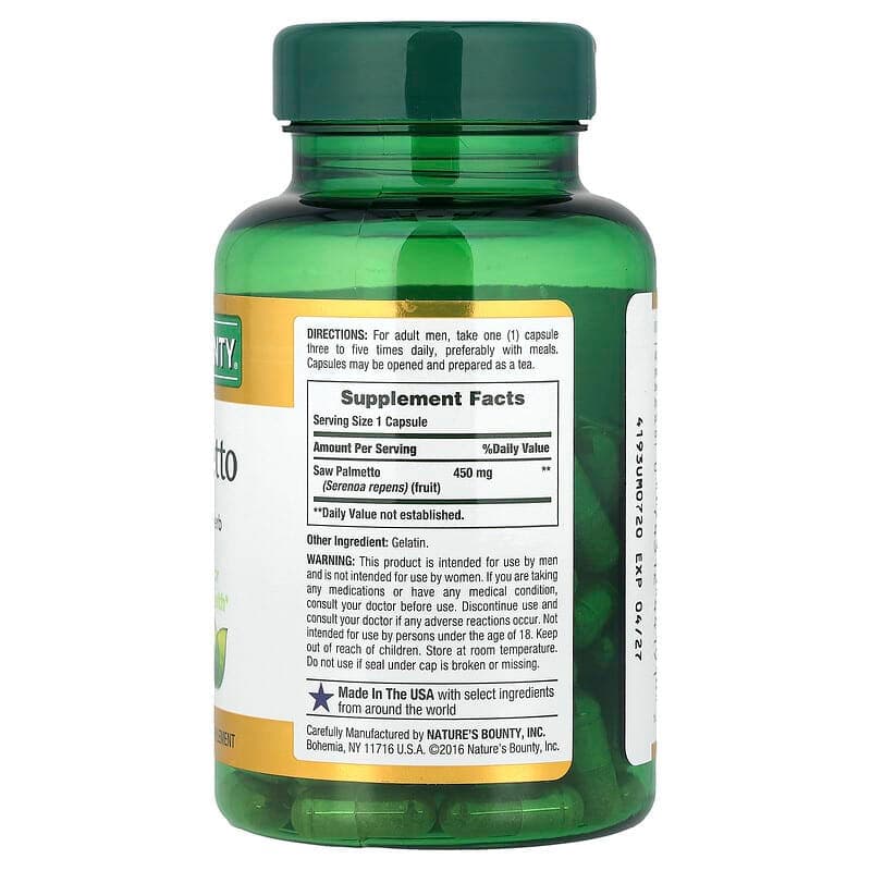 Nature's Bounty Saw Palmetto, 450 mg - Bottle of 100 - Image 2