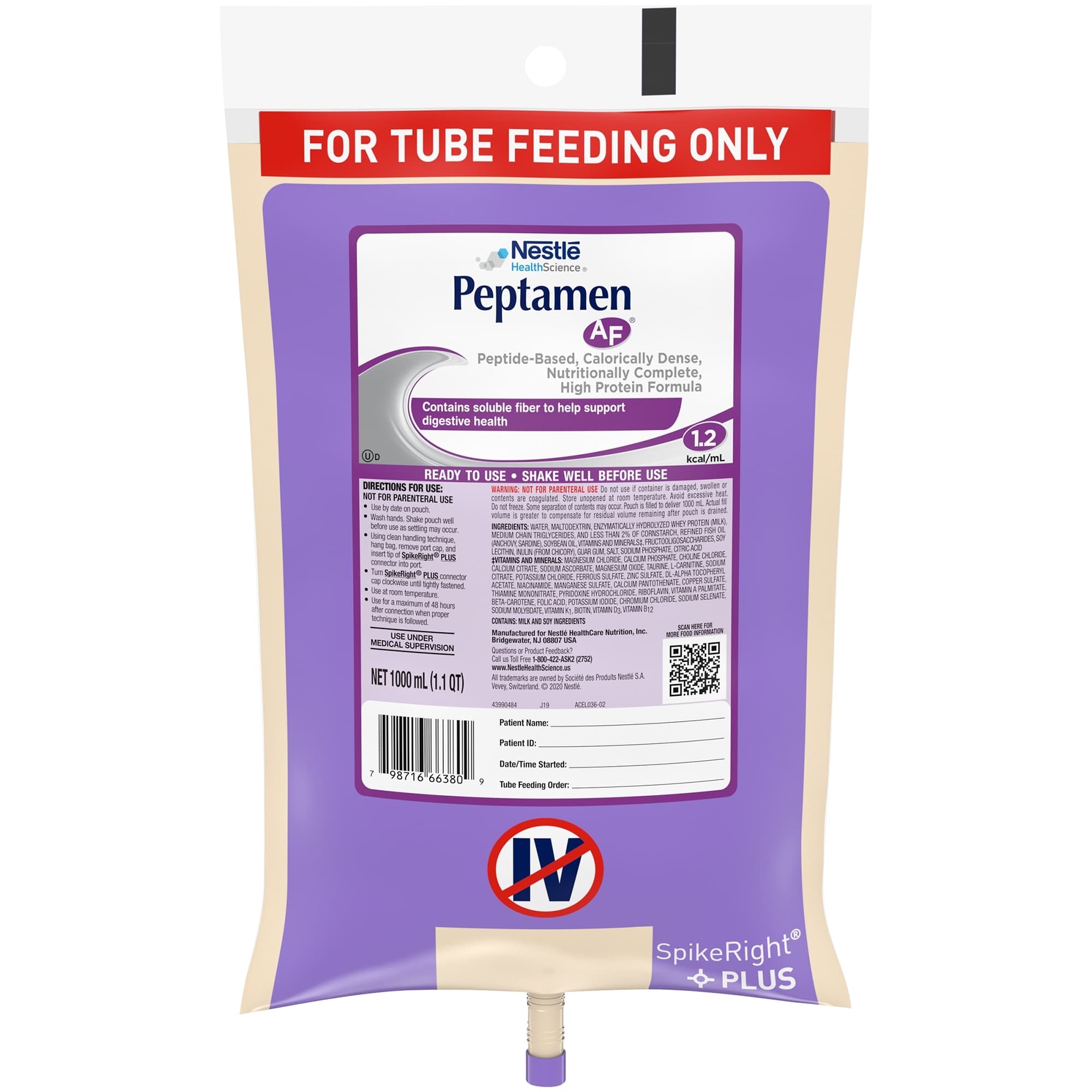 Peptamen AF 1.2 Kcal Ready to Hang Tube Feeding Formula, 33.8 oz - Each - Image 1