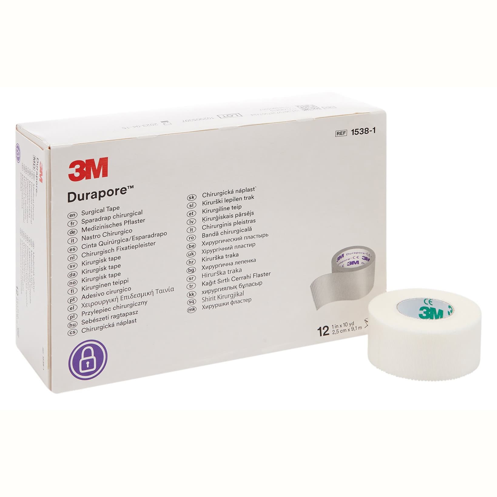 3M Durapore Waterproof Surgical Tape, 1 Inch x 10 Yard - Box of 12 - Image 1