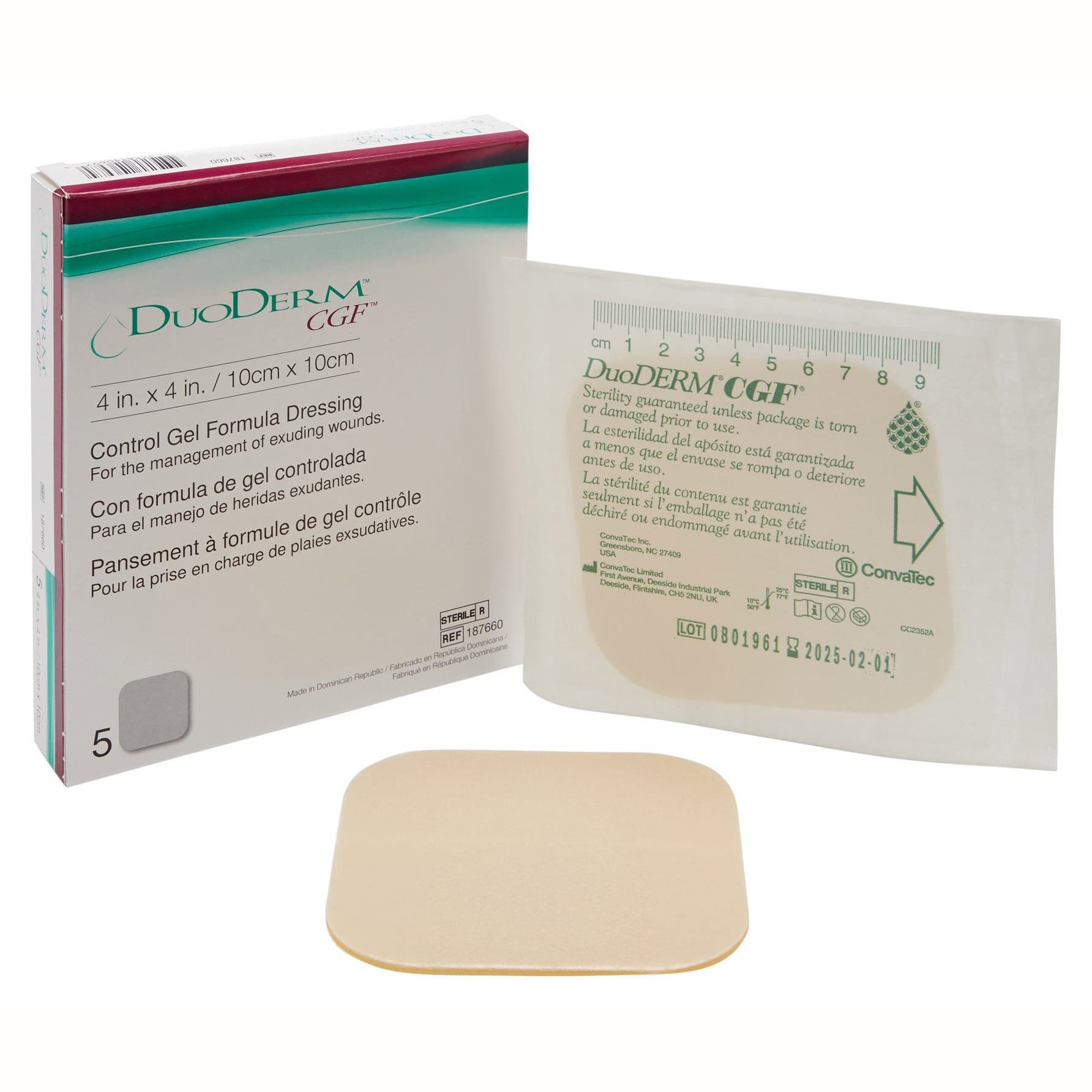 DuoDERM CGF Sterile Hydrocolloid Wound Dressing, 4" x 4" - Box of 5 - Image 1