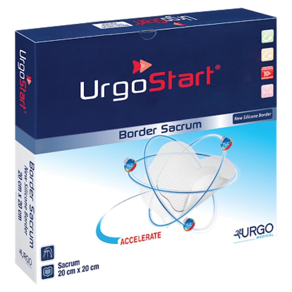Urgo Foam Wound Dressing, with Silicone Border, Sacral, 8" x 8" - Box of 10 - Image 1