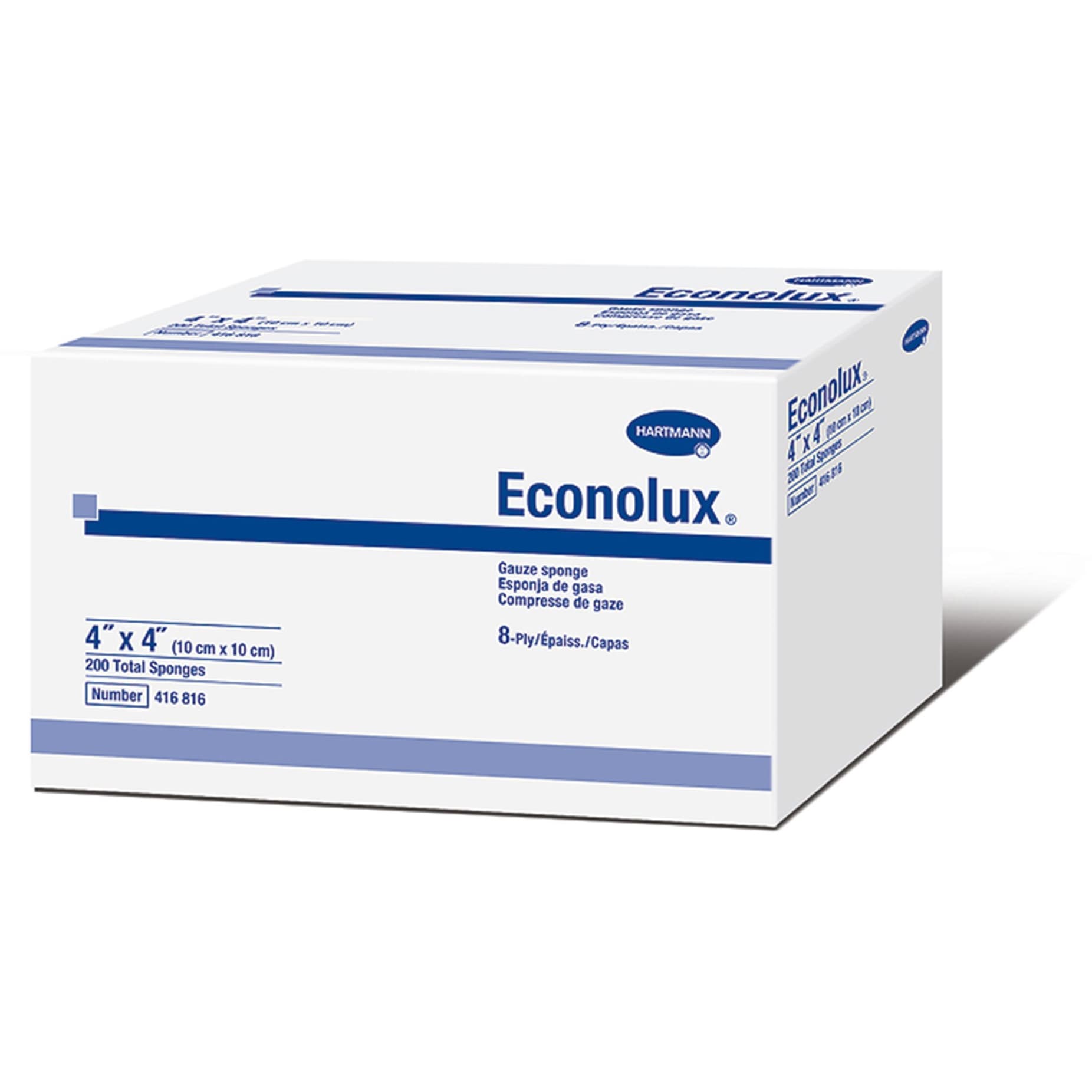 Econolux 8-Ply Gauze Sponge Non Sterile, 4 x 4 Inch - Case of 4000 - Image 1