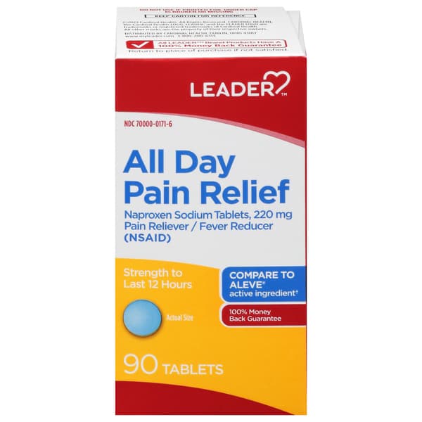 Leader Pain/Fever Relief Nsaid Naproxen Sodium, 220 mg Tablets - Pack of 90