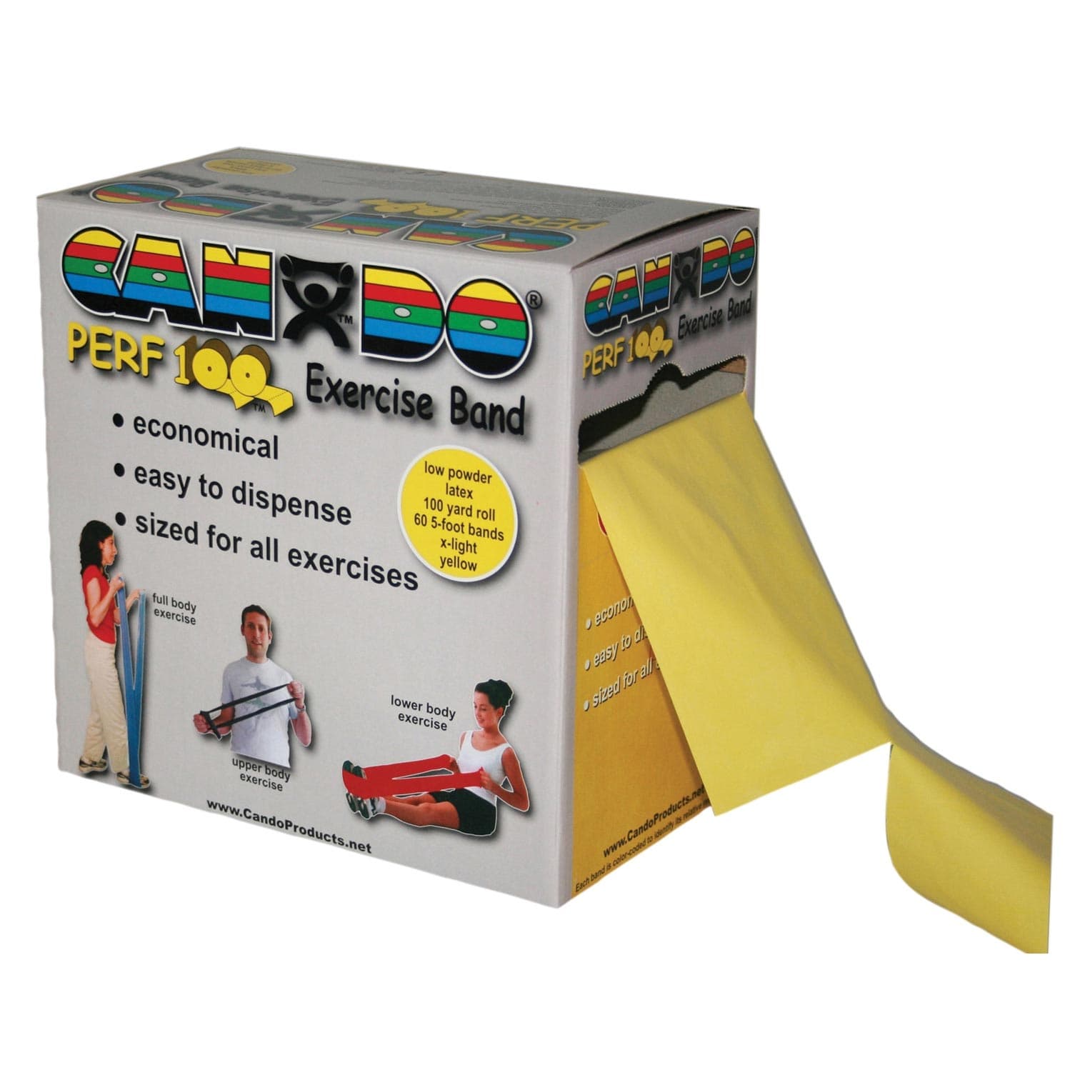 CanDo Low Powder Exercise Band 100 Yard Perf 100 Roll, Yellow, Extra-light - Image 1