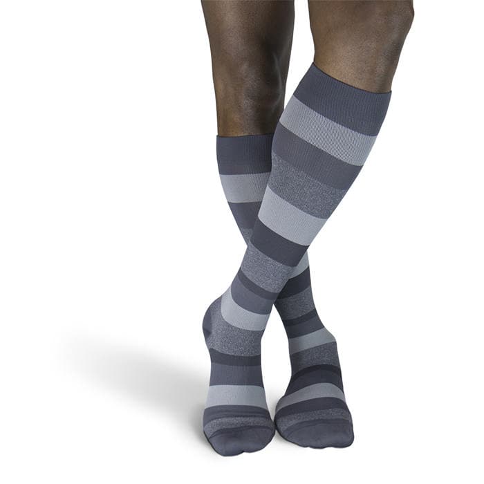 Sigvaris Men's Style Microfiber Patterns Calf High Compression Socks, 20-30mmHg, Medium-Short, Graphite Stripe - Pair - Image 1