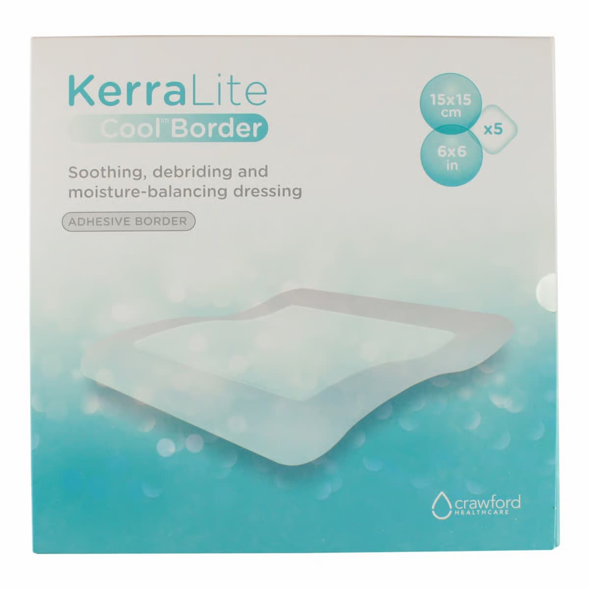 KerraLite Cool Adhesive Border Hydrogel Moisture Balancing Dressing, 6" x 6" - Box of 5 - Image 1