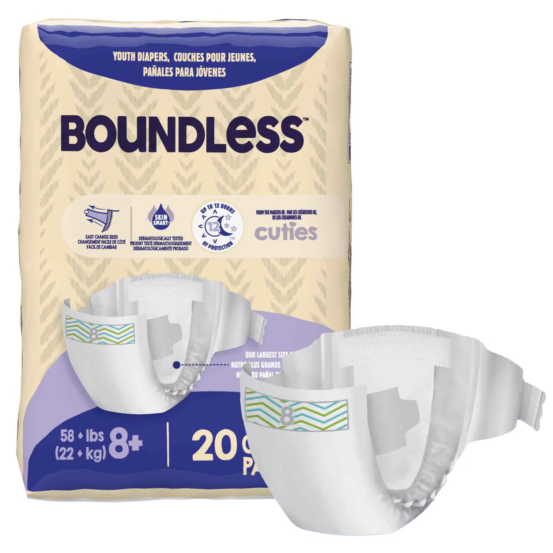 Boundless Youth Diapers, Size 8 - Package of 20 - Image 1