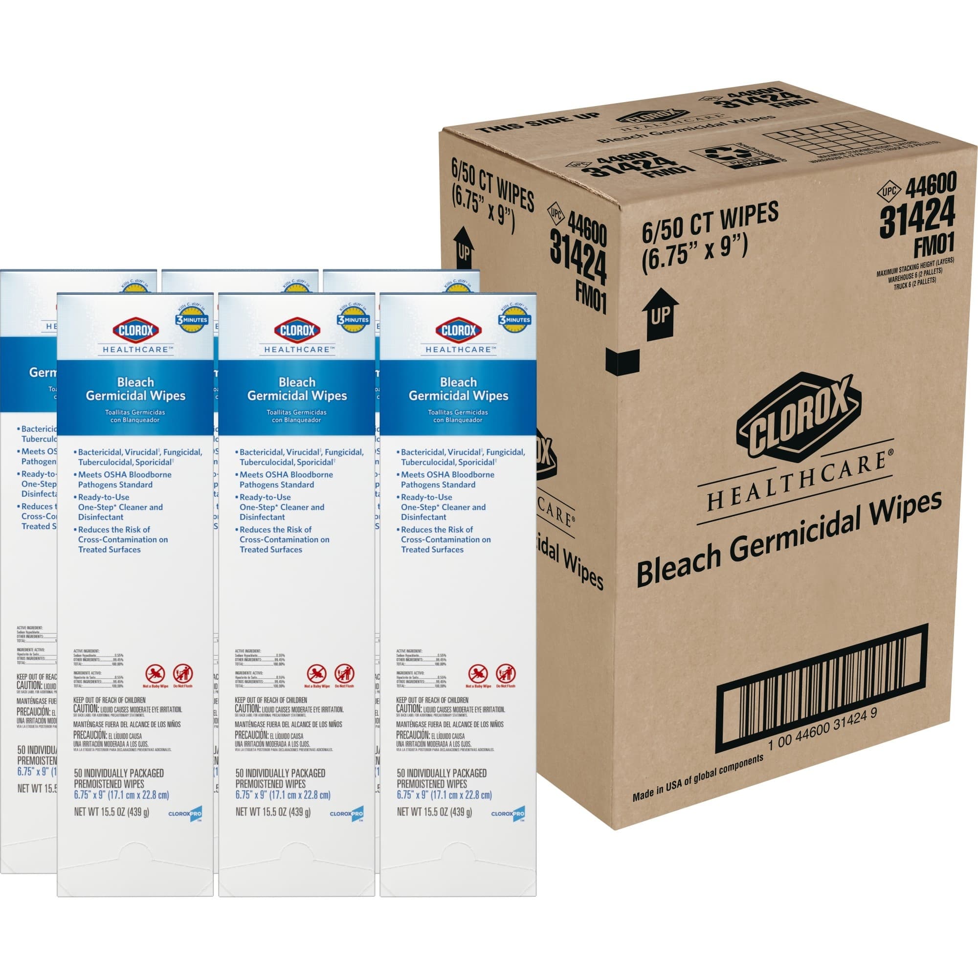 Clorox Healthcare Bleach Germicidal Wipes, Individual Packets - Case of 300 - Image 1