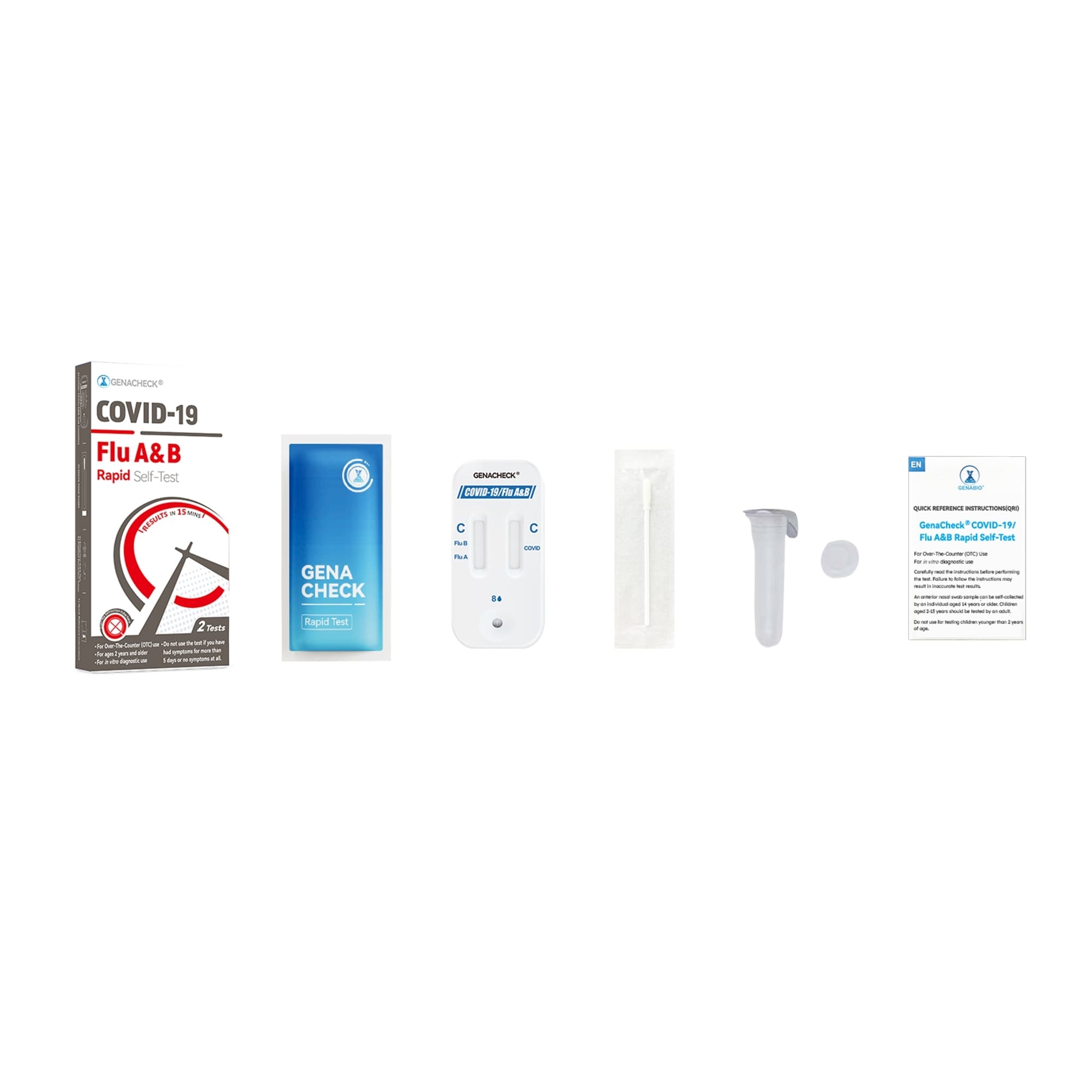 GenaCheck COVID-19/Flu A+B Rapid Self-Test Kit, 2 Tests