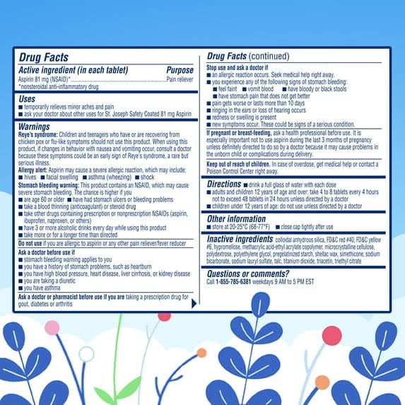 St. Joseph Low Dose Enteric Safety Coated Aspirin, 81 mg - Pack of 120 - Image 2