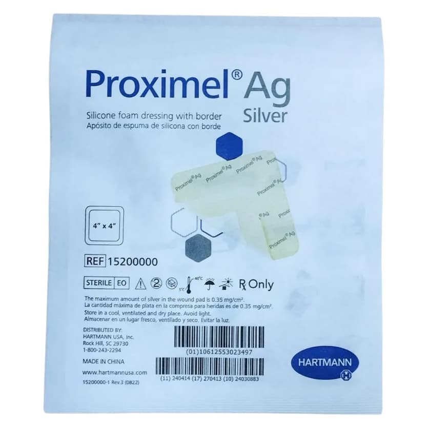 Proximel Ag Silicone Bordered Foam Dressing, Sterile, 4 x 4 Inch - Each - Image 1