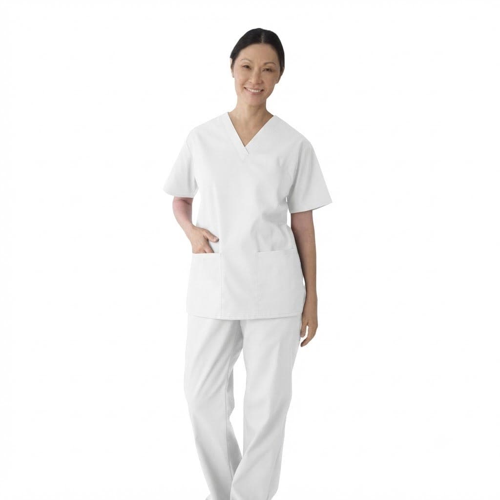 Medline ComfortEase Women's V-neck Tunic Scrub Top, 2-Pockets, White, 3XLarge - Each - Image 1