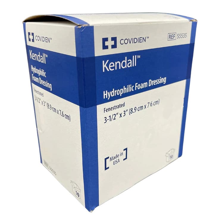 Kendall Hydrophilic Foam Dressing, Fenestrated, 3-1/2 Inch x 3 Inch - Case of 50 - Image 1