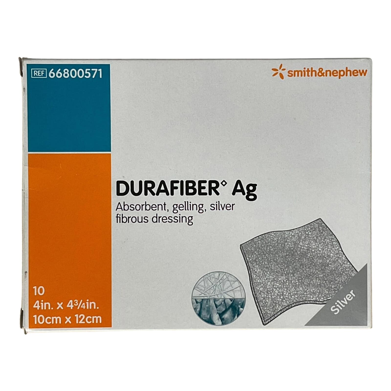 Durafiber Ag Gelling Fiber Dressing, 4 x 4-3/4 Inch - Box of 10 - Image 1