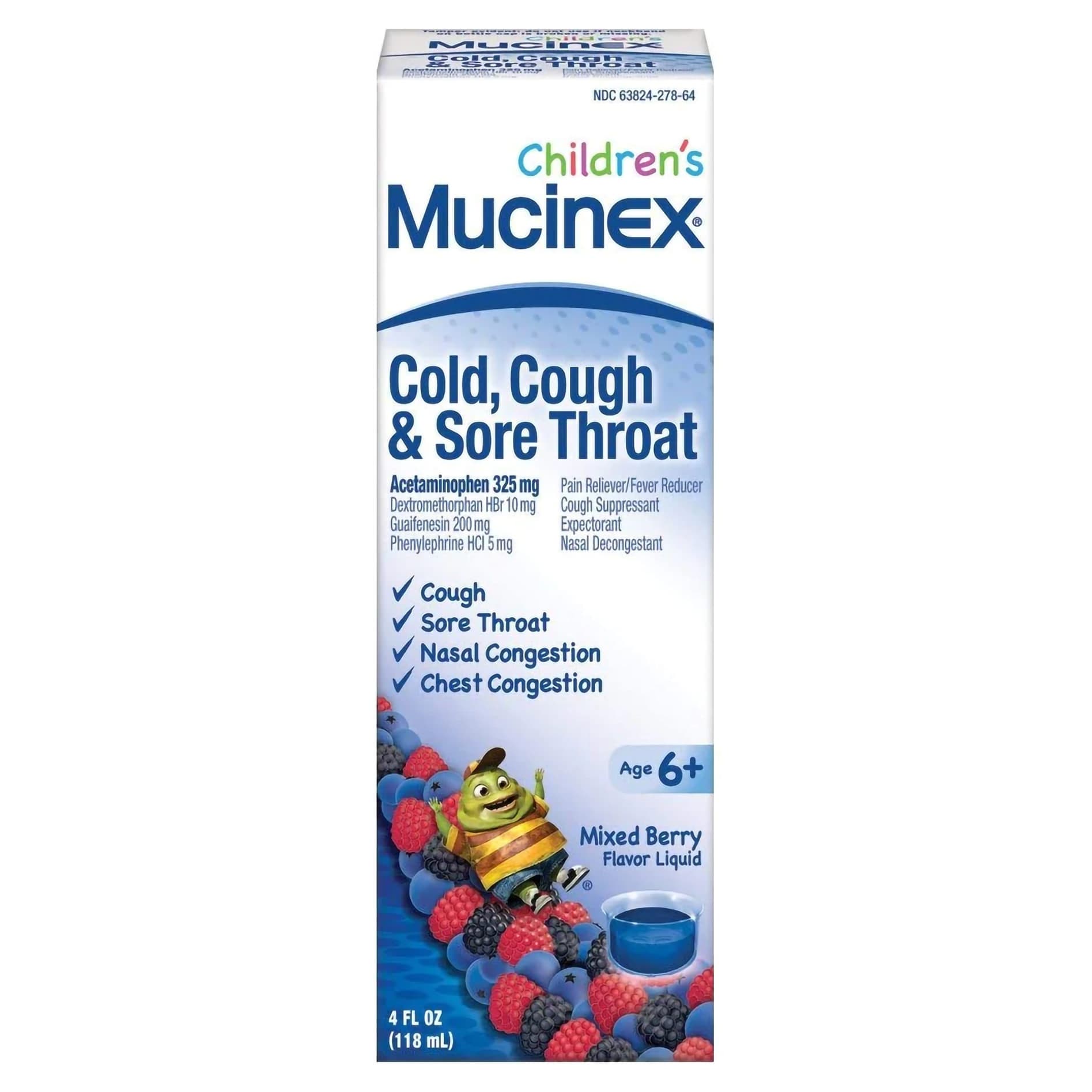 Children's Mucinex Cold And Cough Relief Liquid, Mixed Berry Flavor