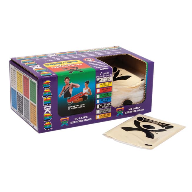 CanDo Latex Free Exercise Band, 4 Feet Length, Tan, 2X light - Box of 40 - Image 1
