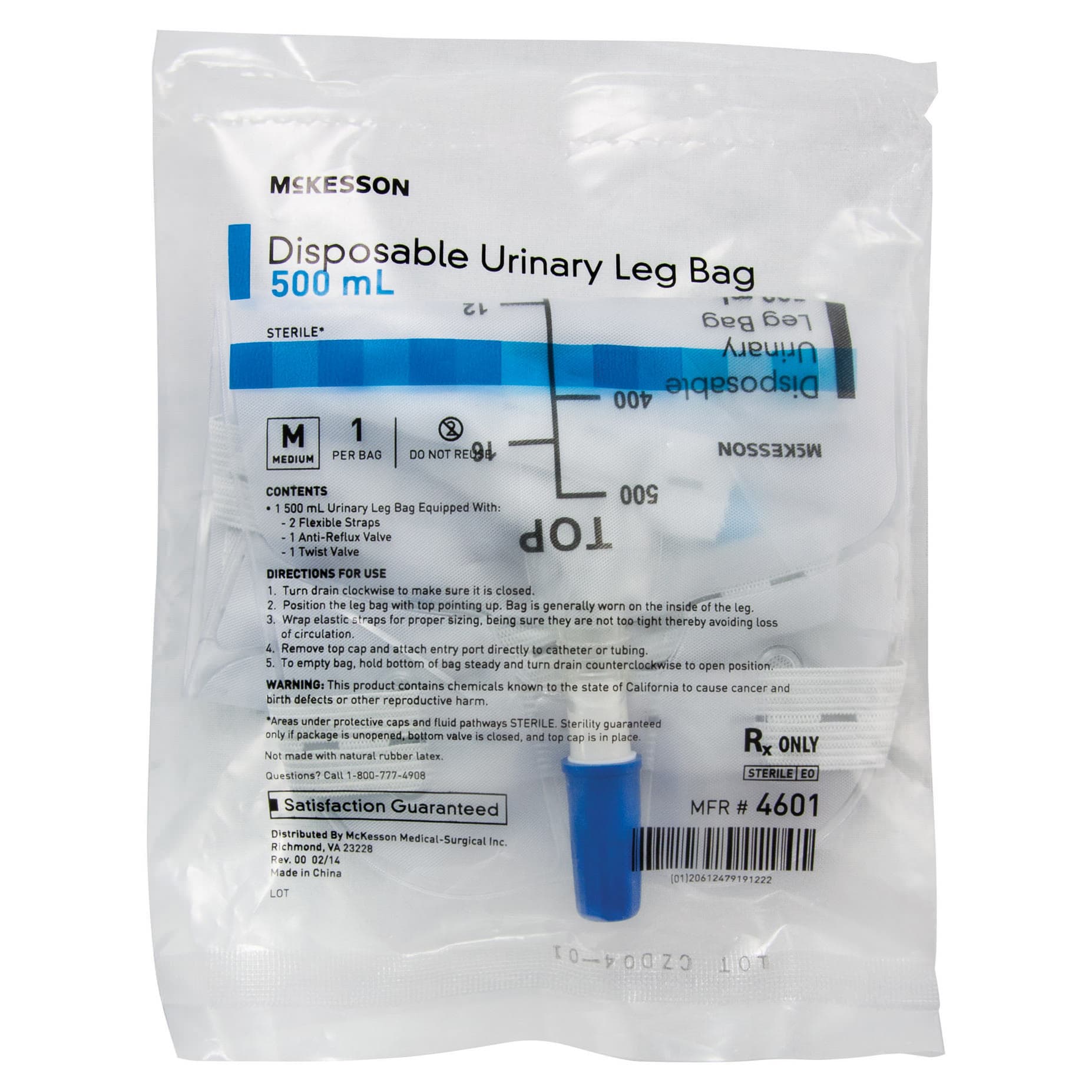 McKesson Disposable Urinary Leg Bag with Anti-Reflux Valve