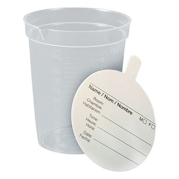 Globe Scientific Graduated Specimen Container with Pour Spout, 2-1/8 x 3-7/16 Inch - Case of 500 - Image 1