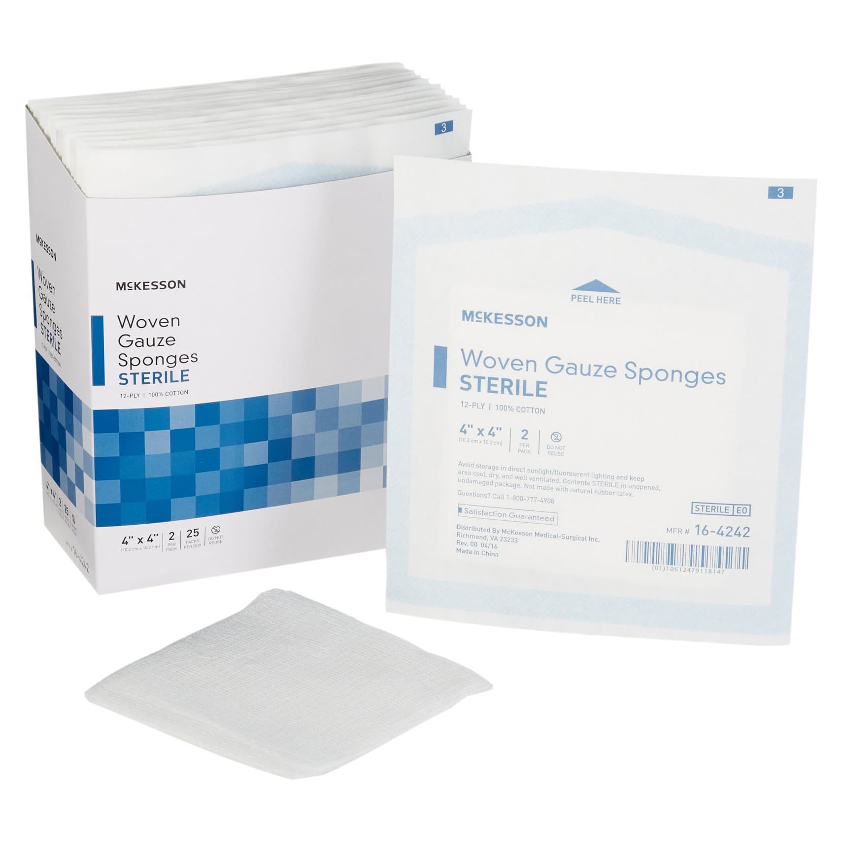 McKesson Sterile Gauze Sponges, 12-Ply, 4 x 4 Inch - Box of 25 - Image 1
