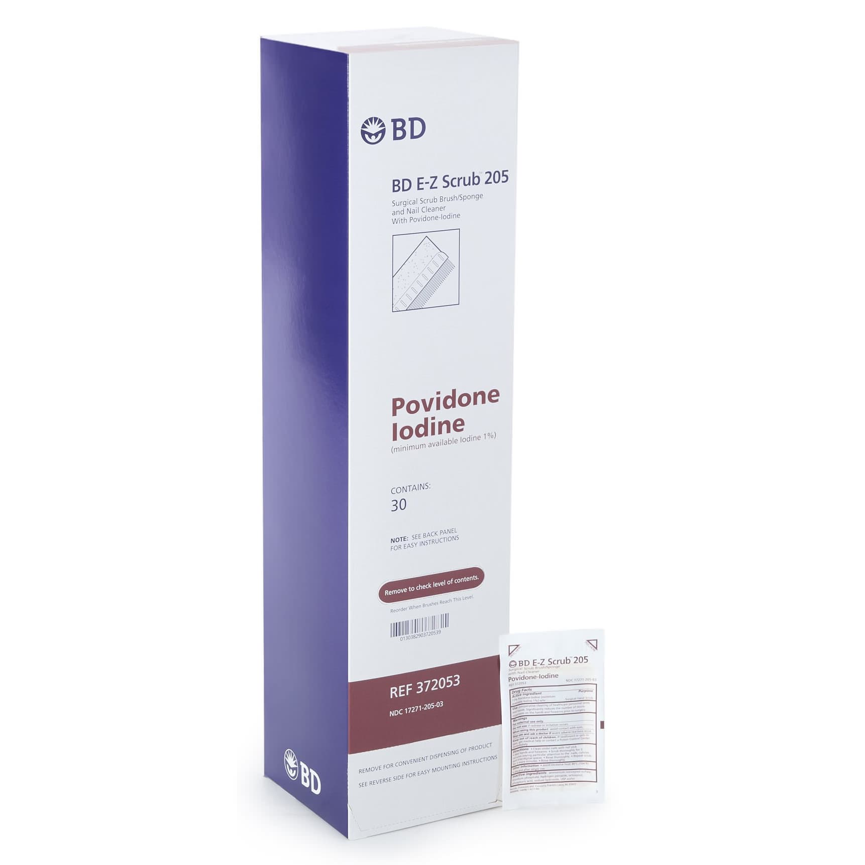 BD E-Z Scrub 205 Surgical Scrub Brush Sponge with Nail Cleaner - Case of 300 - Image 1